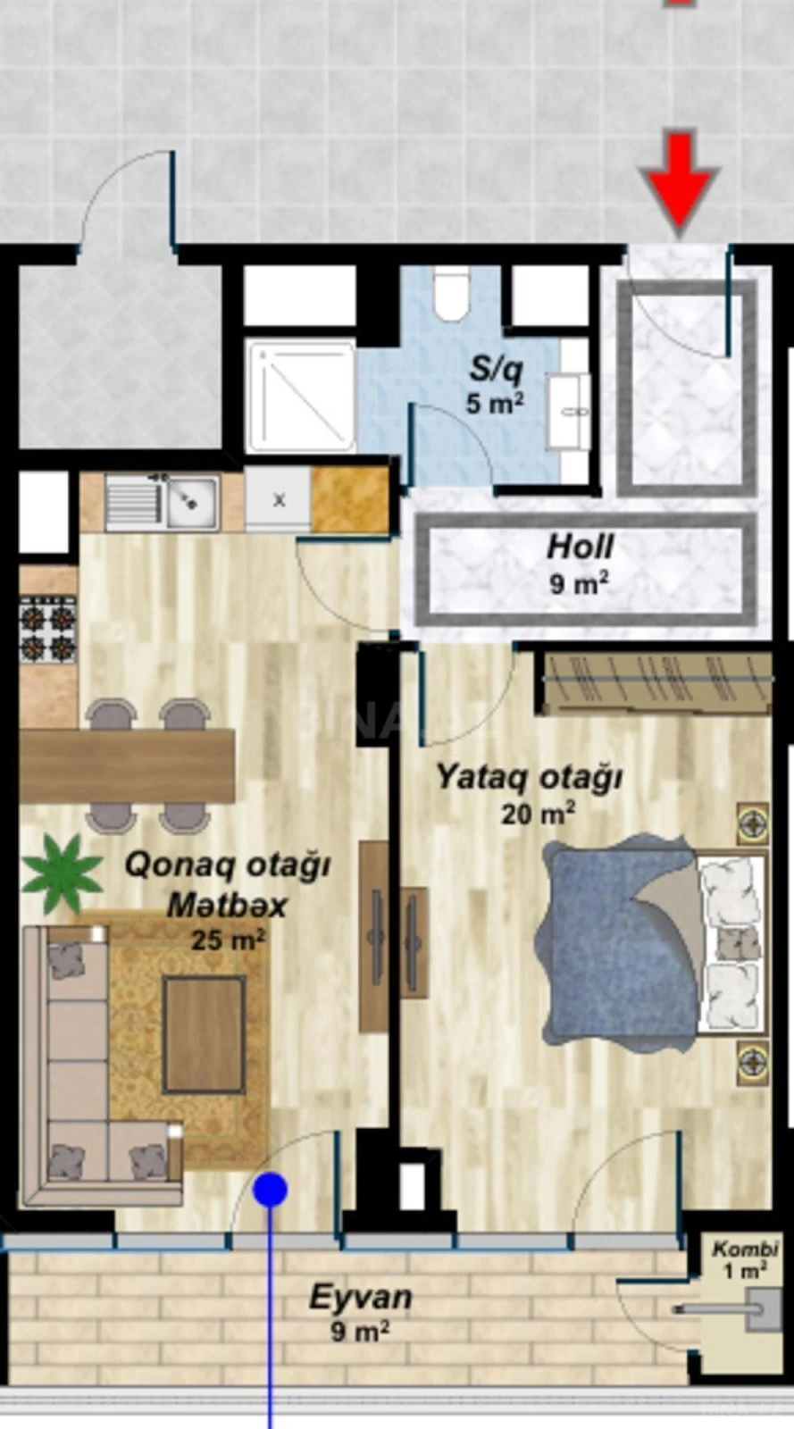 Satılır 2 otaqlı mənzil 71 m²