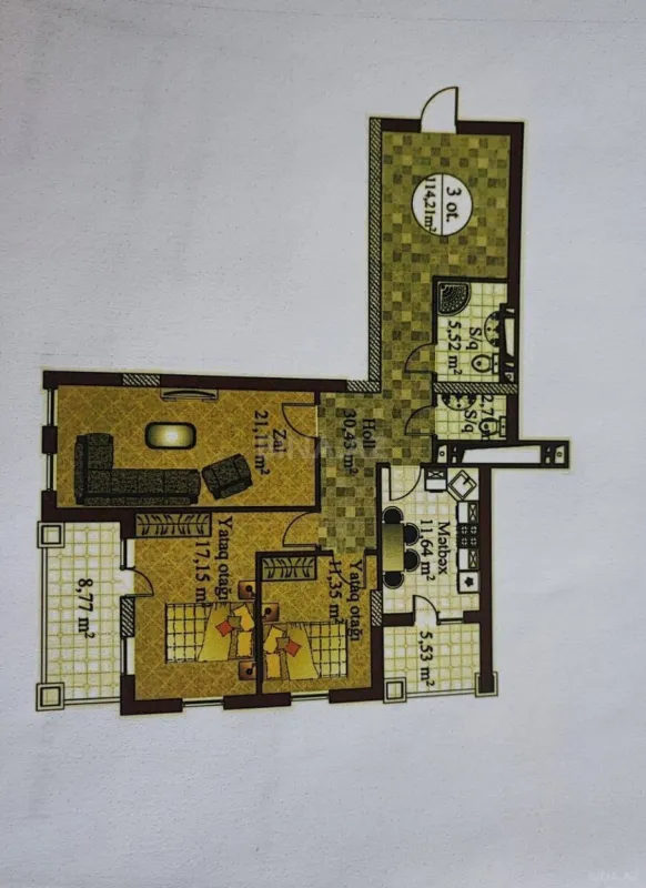 Satılır 3 otaqlı mənzil 115 m²