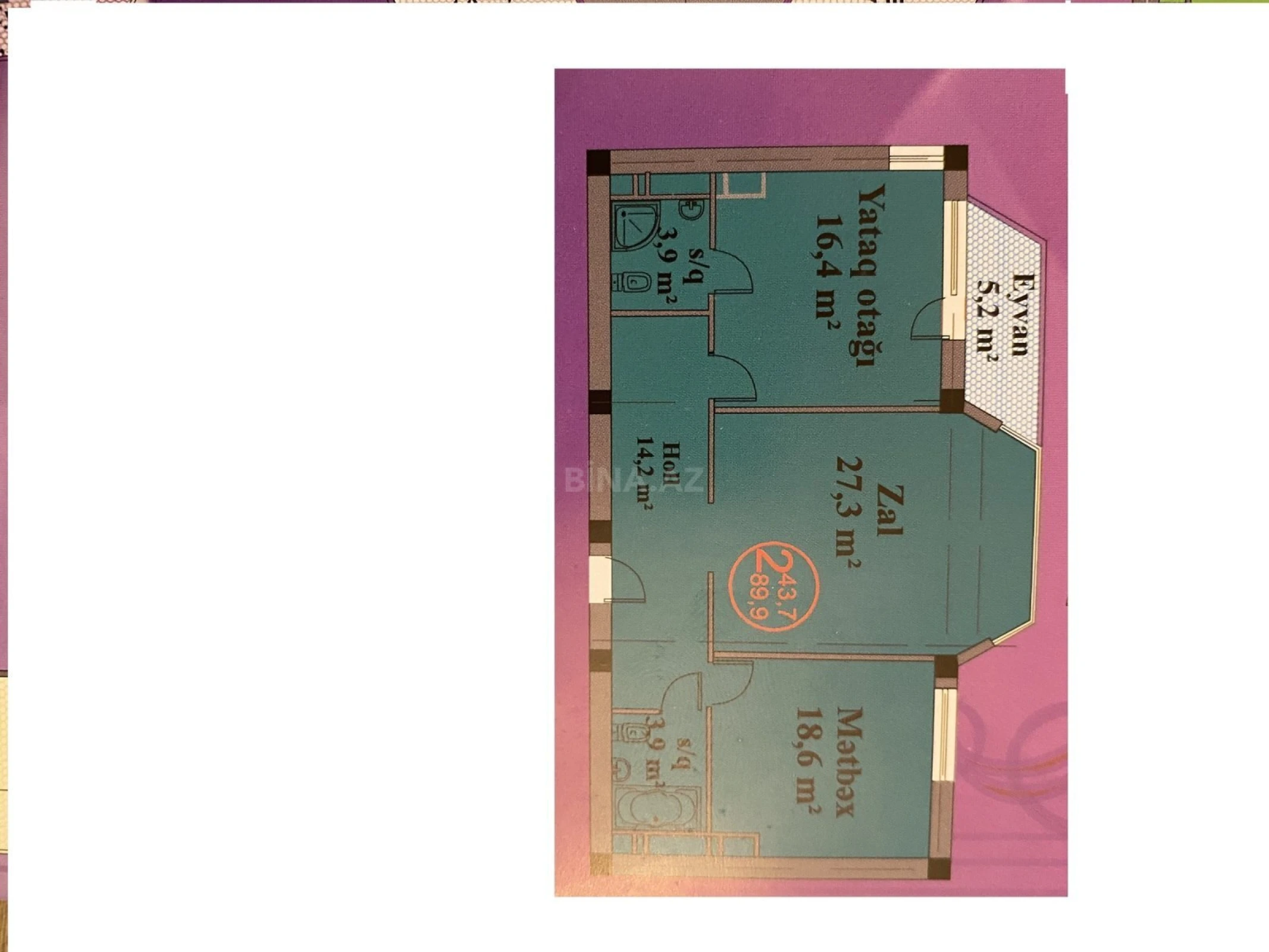 Satılır 2 otaqlı mənzil 90 m²