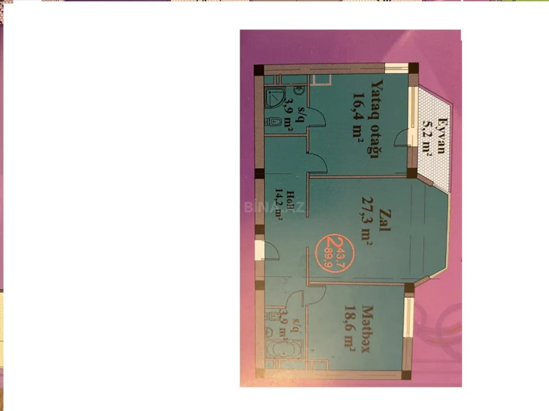 Satılır 2 otaqlı mənzil 90 m²