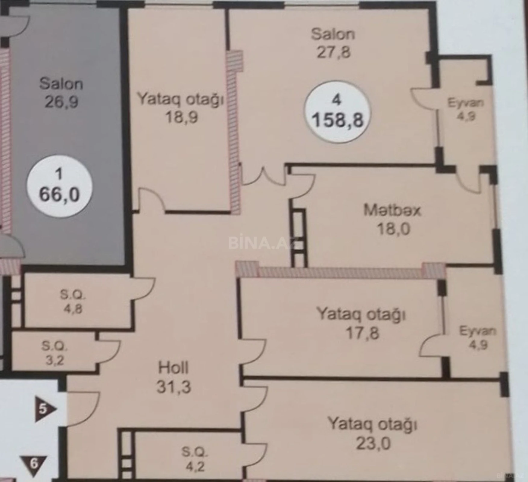 Satılır 4 otaqlı mənzil 159 m²