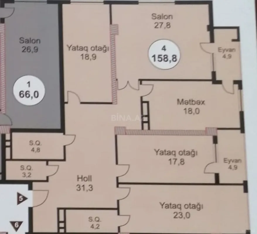 Satılır 4 otaqlı mənzil 159 m²
