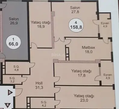Satılır 4 otaqlı mənzil 159 m²