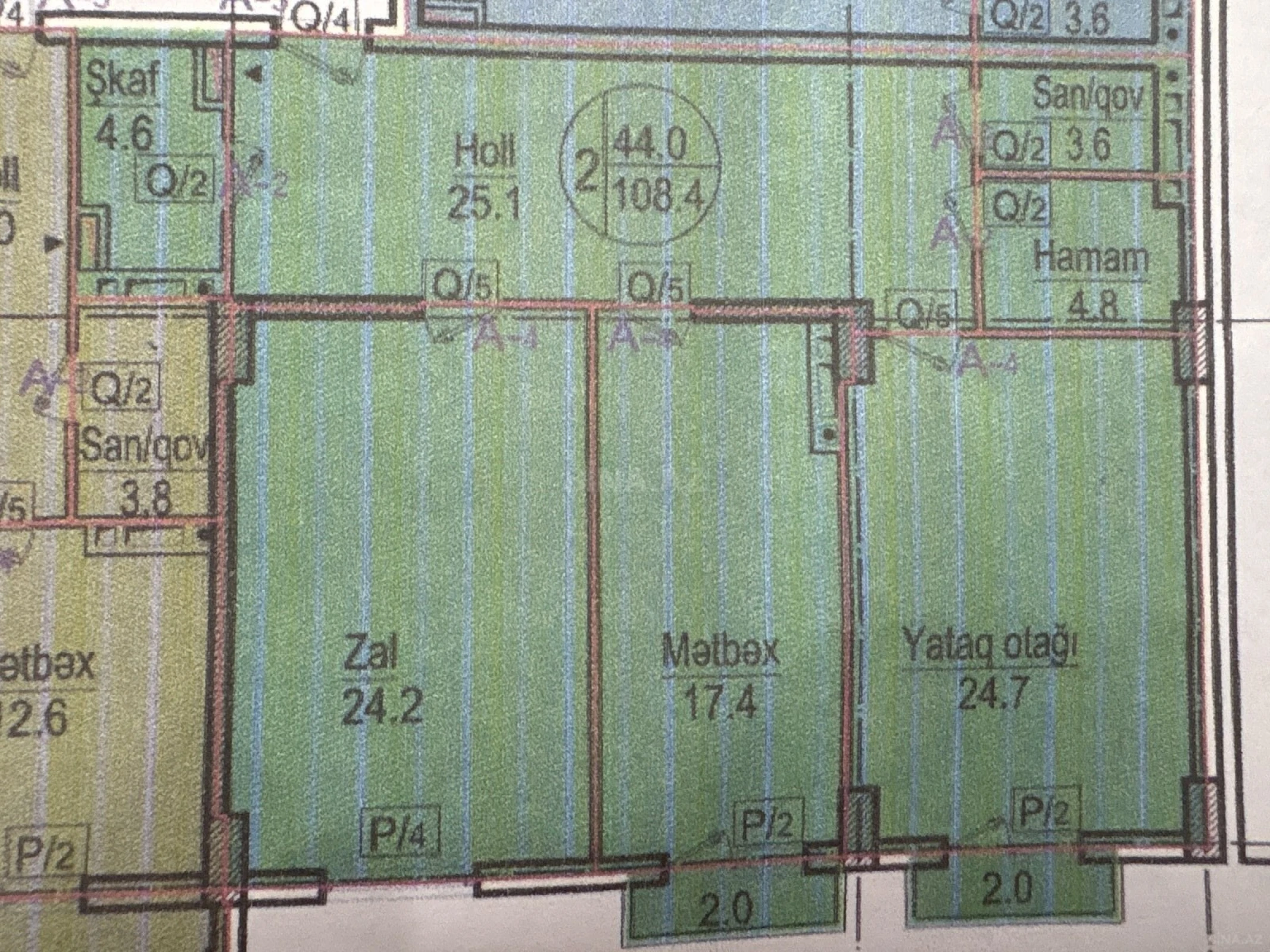 Satılır 2 otaqlı mənzil 108.4 m²