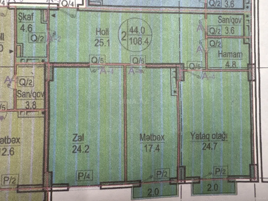 Satılır 2 otaqlı mənzil 108.4 m²