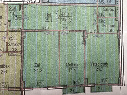 Satılır 2 otaqlı mənzil 108.4 m²