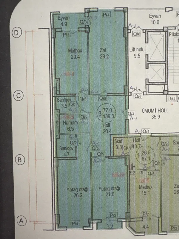 Satılır 3 otaqlı mənzil 139.3 m²