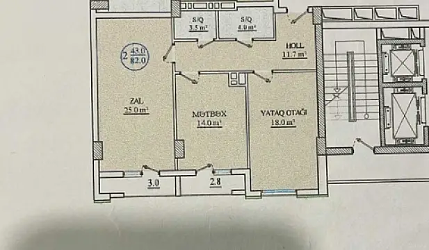 Satılır 2 otaqlı mənzil 85 m²