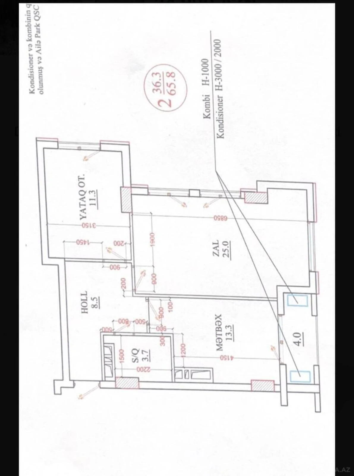 Satılır 2 otaqlı mənzil 66 m²