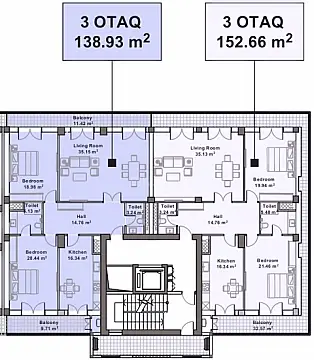 Satılır 3 otaqlı mənzil 139 m²