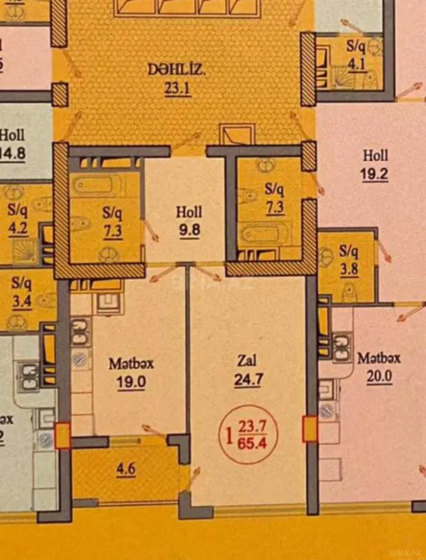 Satılır 1 otaqlı mənzil 65.4 m²