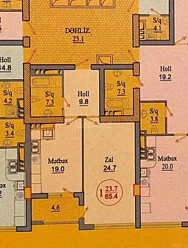 Satılır 1 otaqlı mənzil 65.4 m²