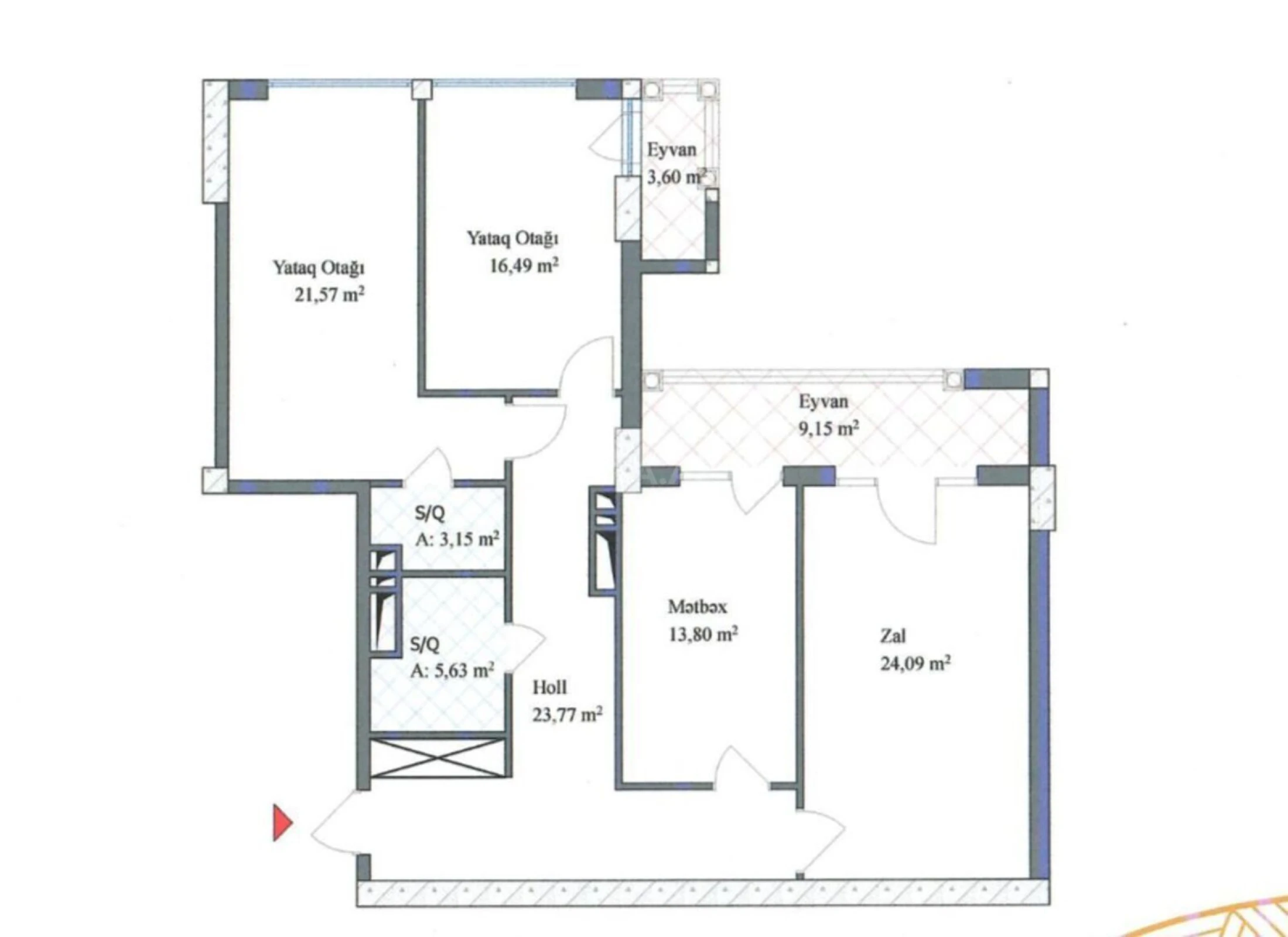 Satılır 3 otaqlı mənzil 121 m²