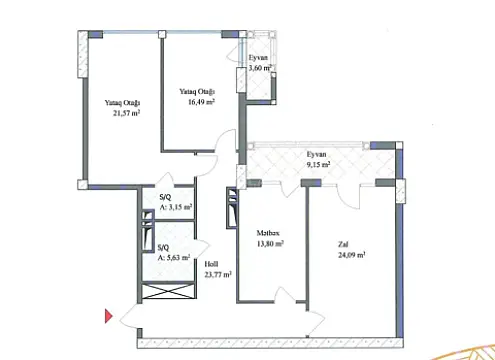 Satılır 3 otaqlı mənzil 121 m²