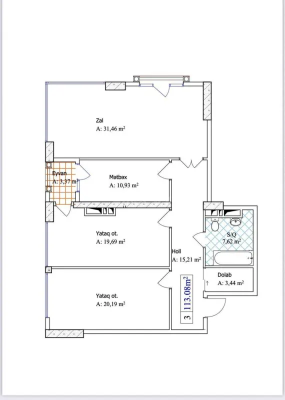 Satılır 3 otaqlı mənzil 113 m²
