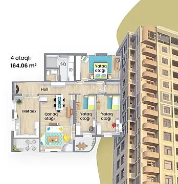 Satılır 4 otaqlı mənzil 164 m²