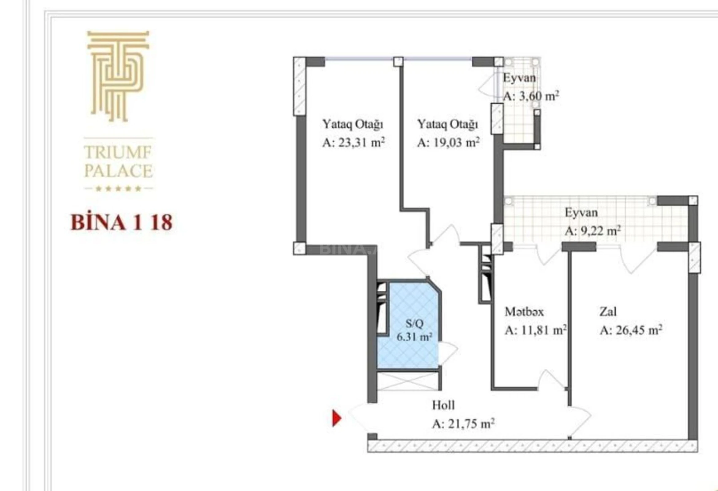Satılır 3 otaqlı mənzil 121 m²