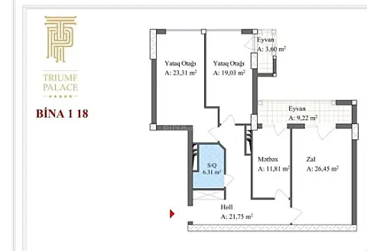 Satılır 3 otaqlı mənzil 121 m²