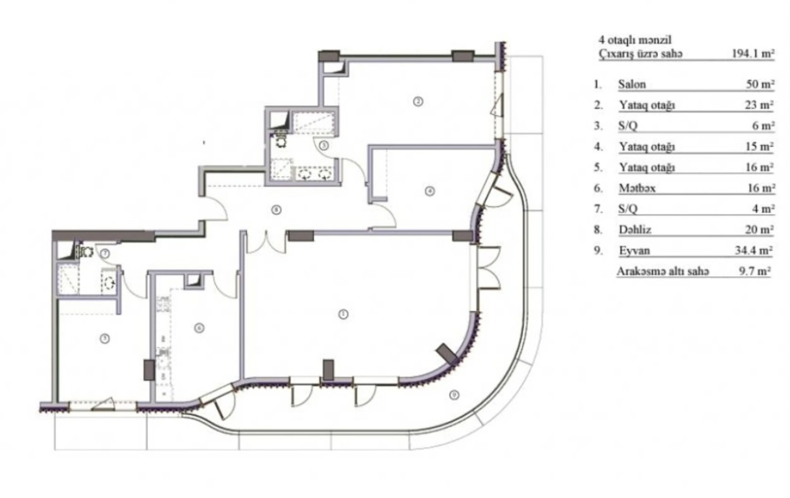 Satılır 4 otaqlı mənzil 194 m²