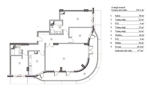 Satılır 4 otaqlı mənzil 194 m²