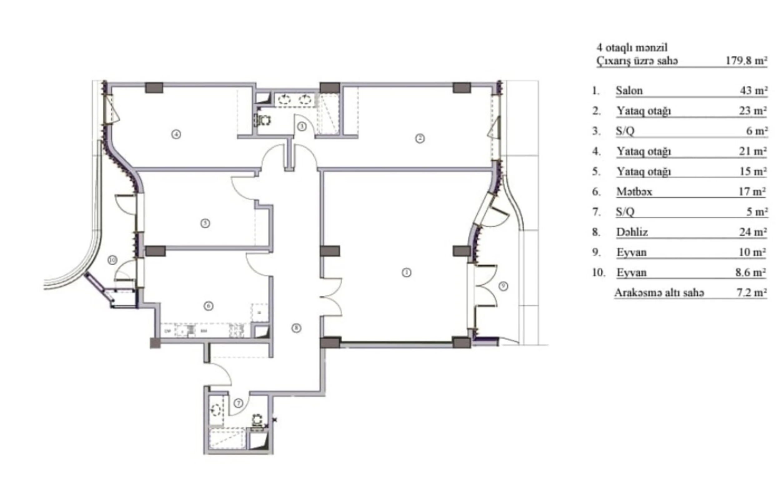 Satılır 4 otaqlı mənzil 180 m²