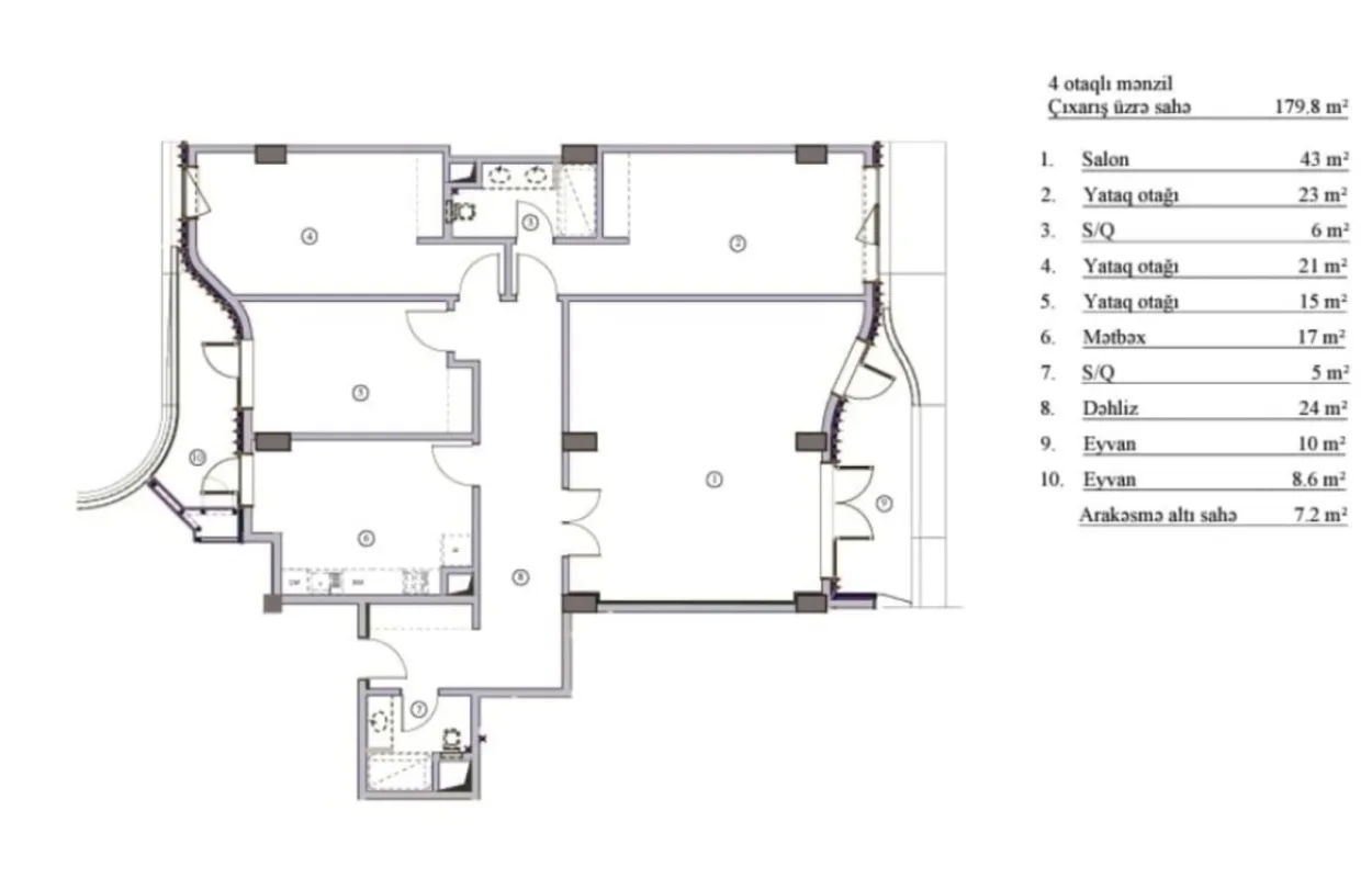 Satılır 4 otaqlı mənzil 180 m²