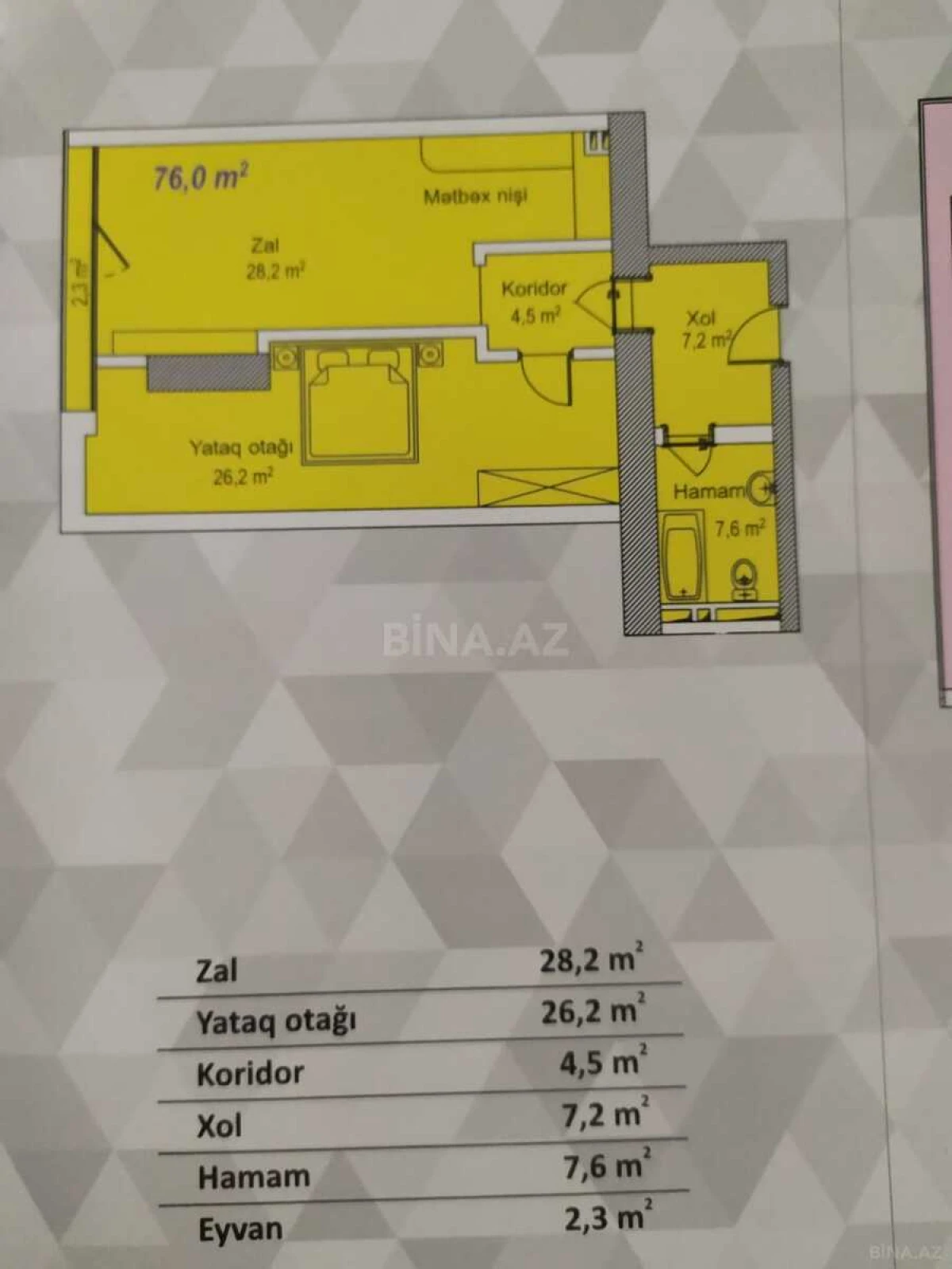 Satılır 2 otaqlı mənzil 76 m²