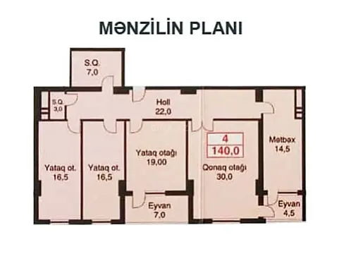 Satılır 4 otaqlı mənzil 140 m²