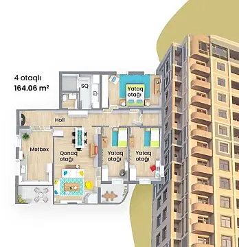 Satılır 4 otaqlı mənzil 164 m²
