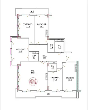 Satılır 4 otaqlı mənzil 215 m²