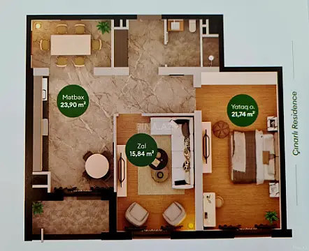 Satılır 2 otaqlı mənzil 82.1 m²