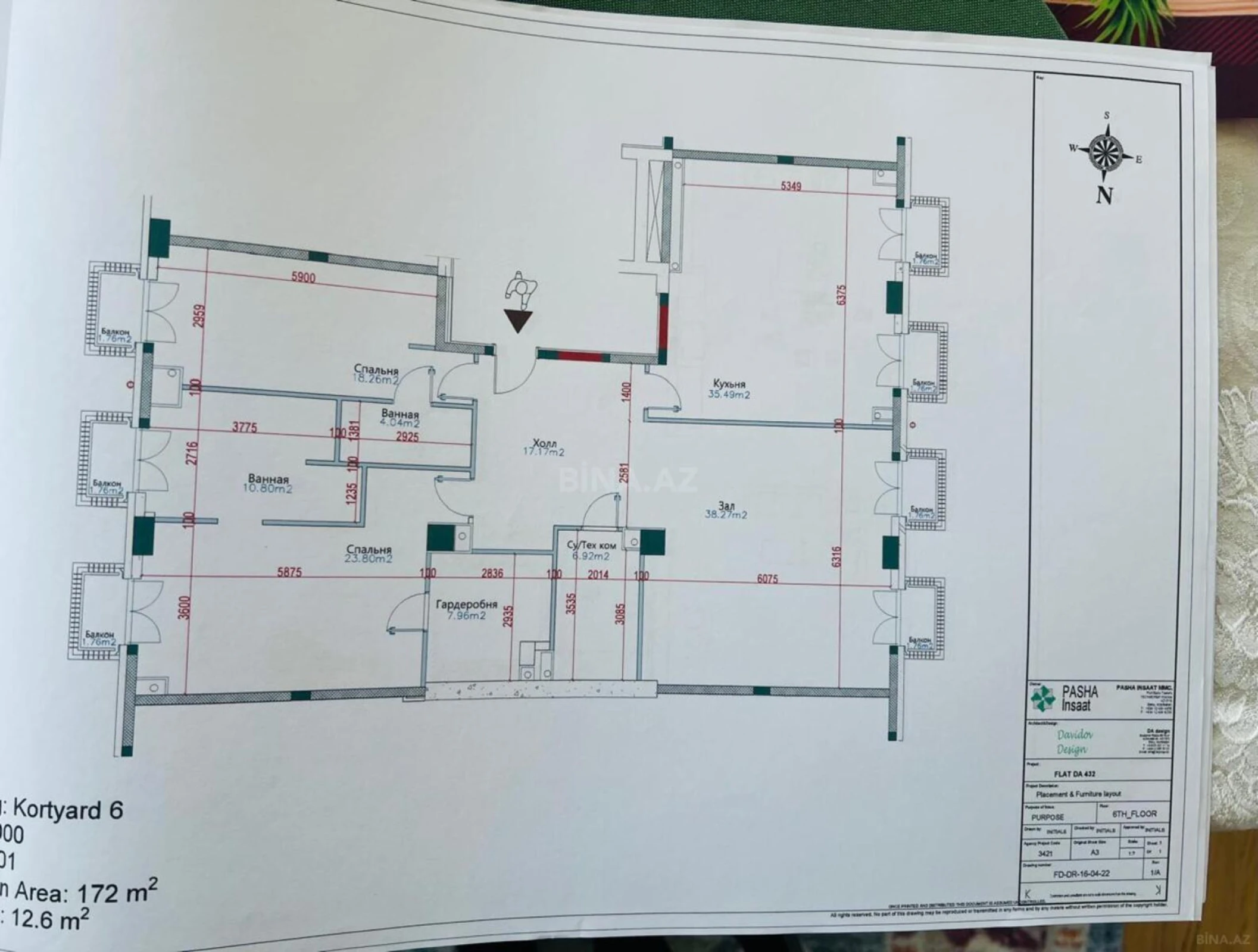 Satılır 4 otaqlı mənzil 184 m²