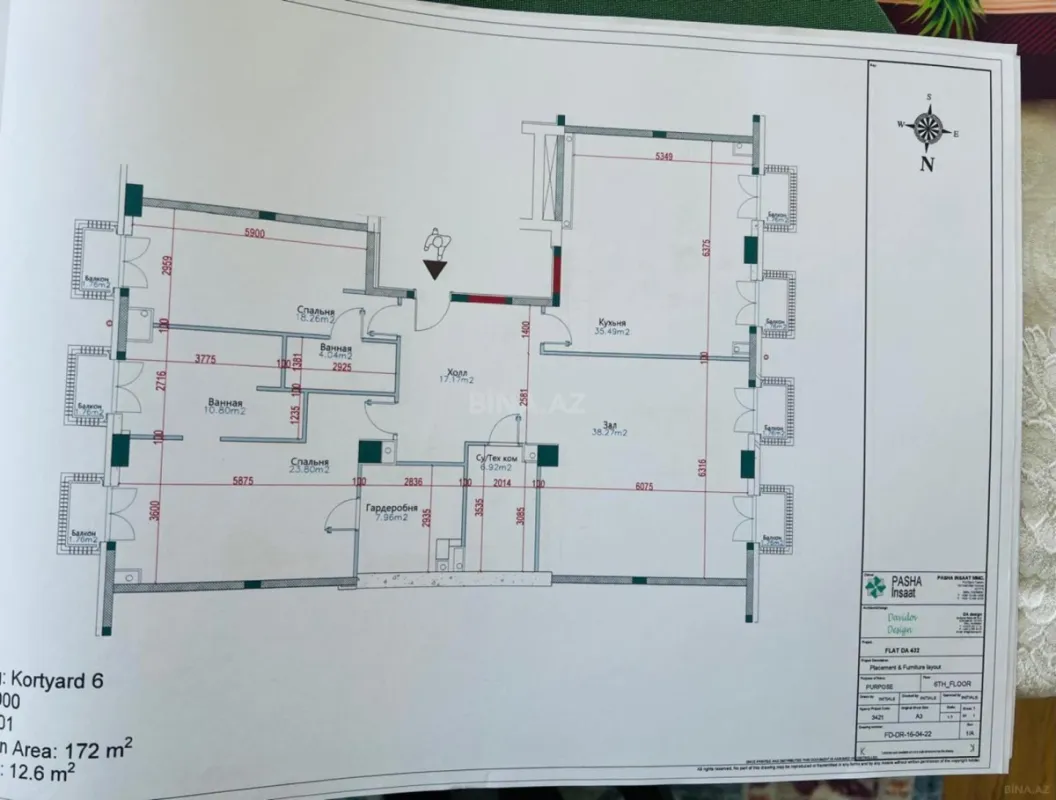 Satılır 4 otaqlı mənzil 184 m²