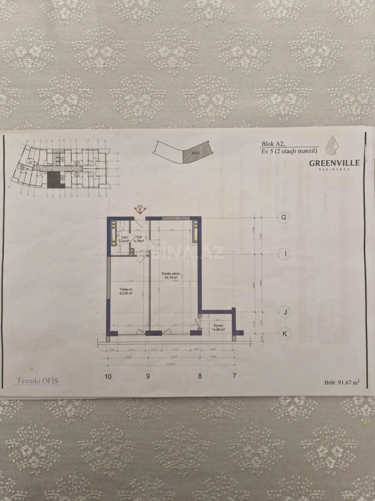 Satılır 2 otaqlı mənzil 92 m²