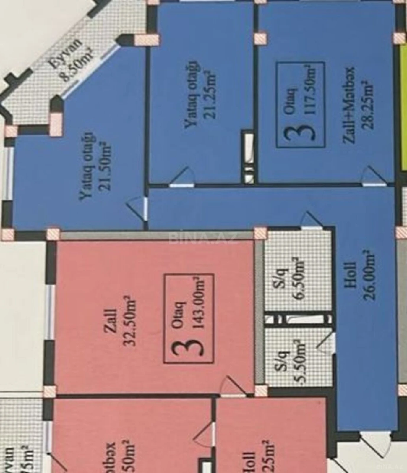 Satılır 3 otaqlı mənzil 117.5 m²