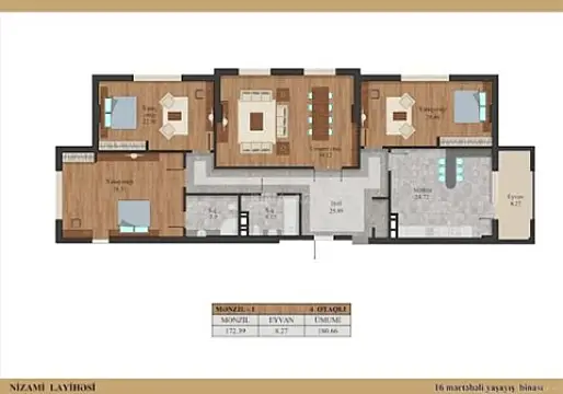 Satılır 5 otaqlı mənzil 186 m²