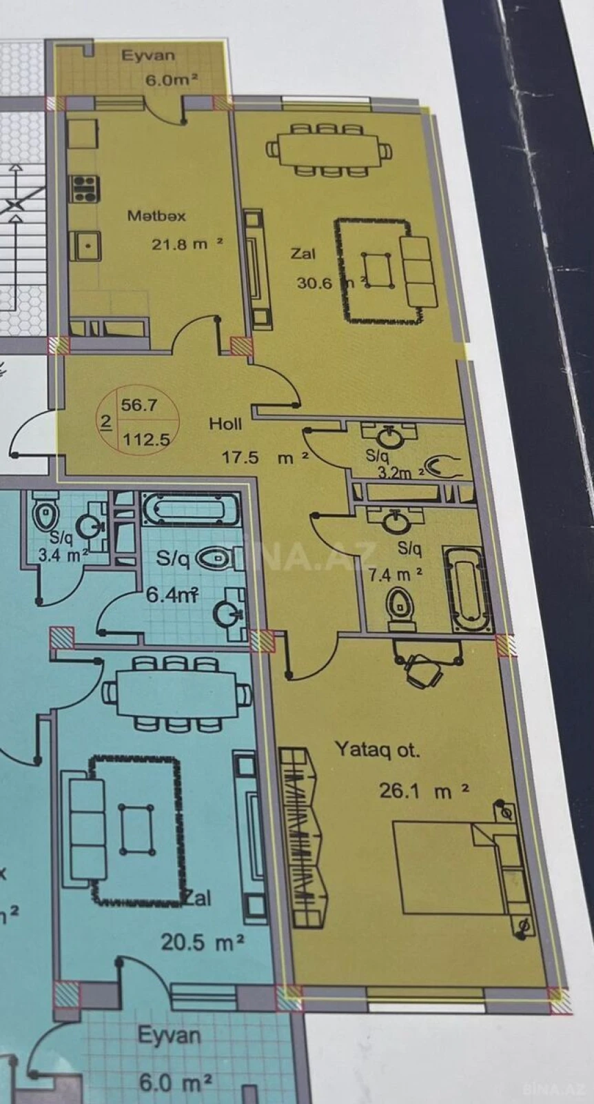 Satılır 2 otaqlı mənzil 112.5 m²