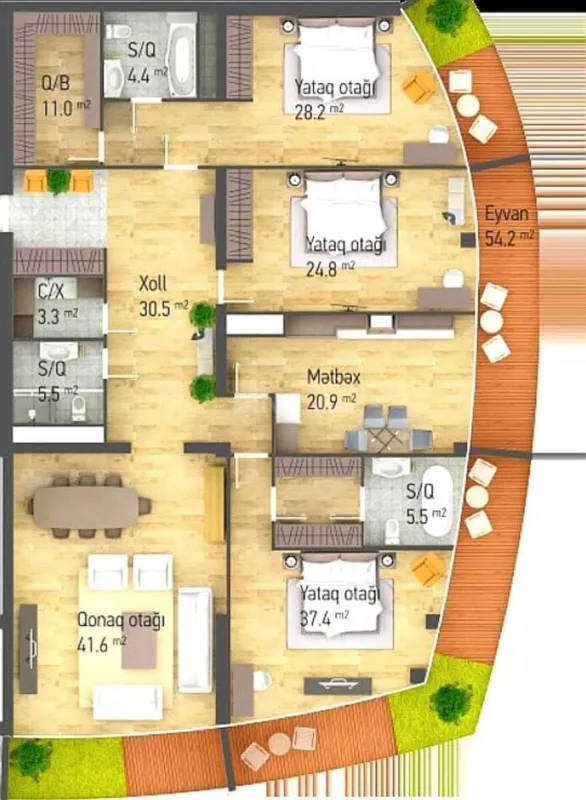 Satılır 4 otaqlı mənzil 240.5 m²