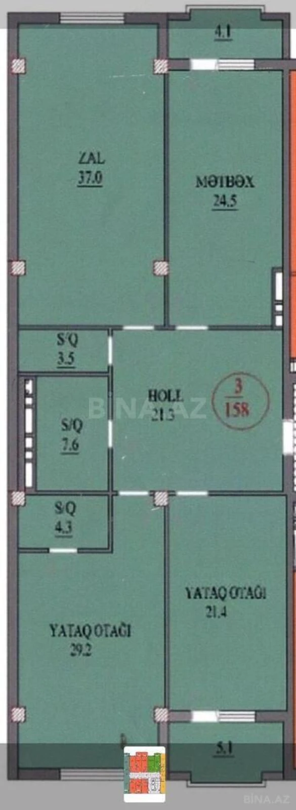 Satılır 3 otaqlı mənzil 162 m²