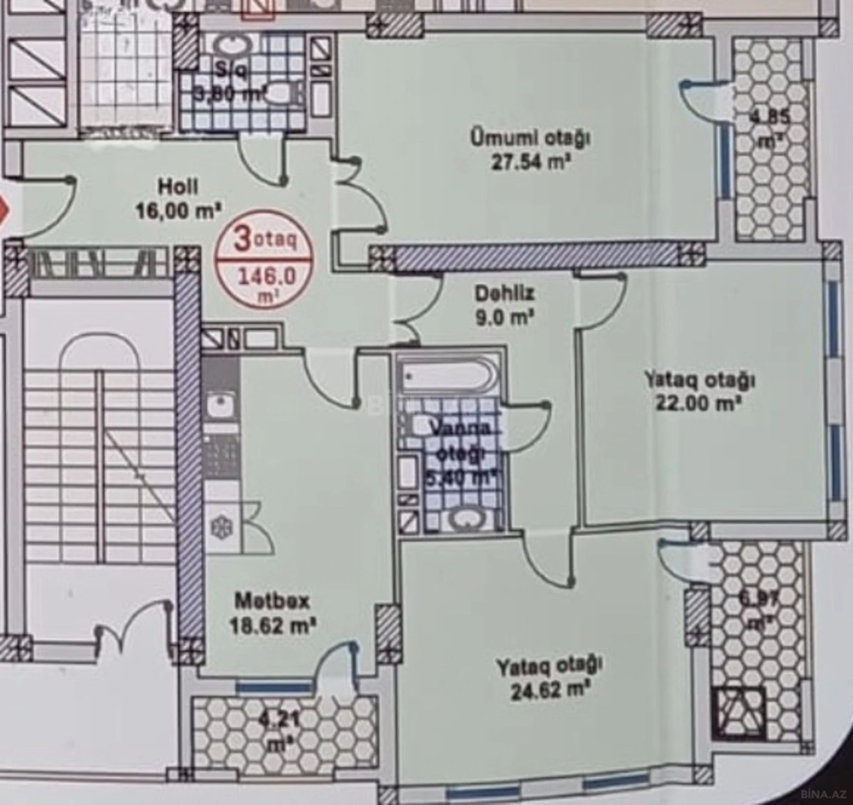 Satılır 3 otaqlı mənzil 146 m²