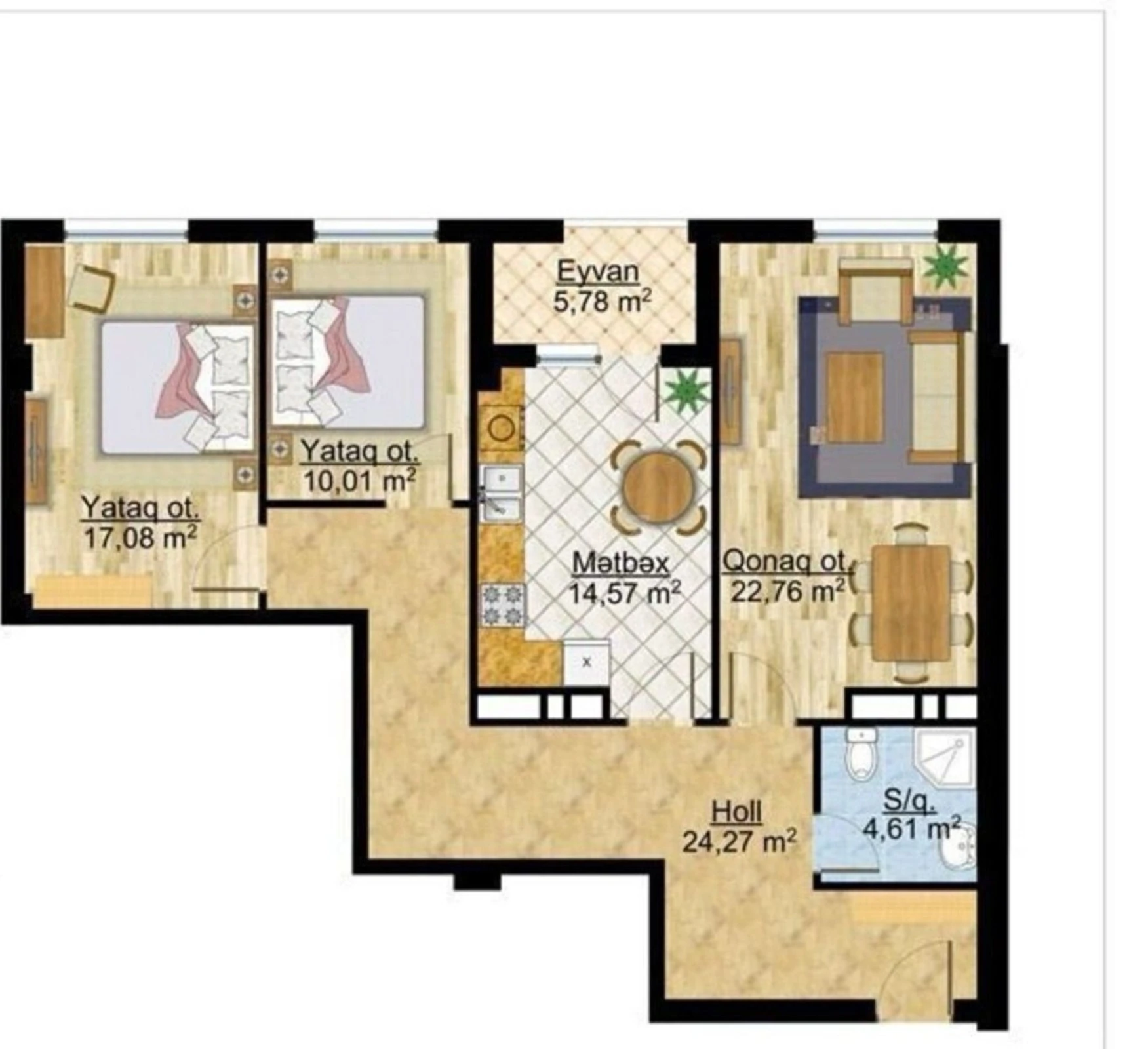 Satılır 3 otaqlı mənzil 100 m²