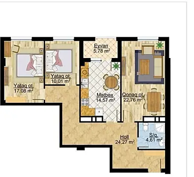 Satılır 3 otaqlı mənzil 100 m²