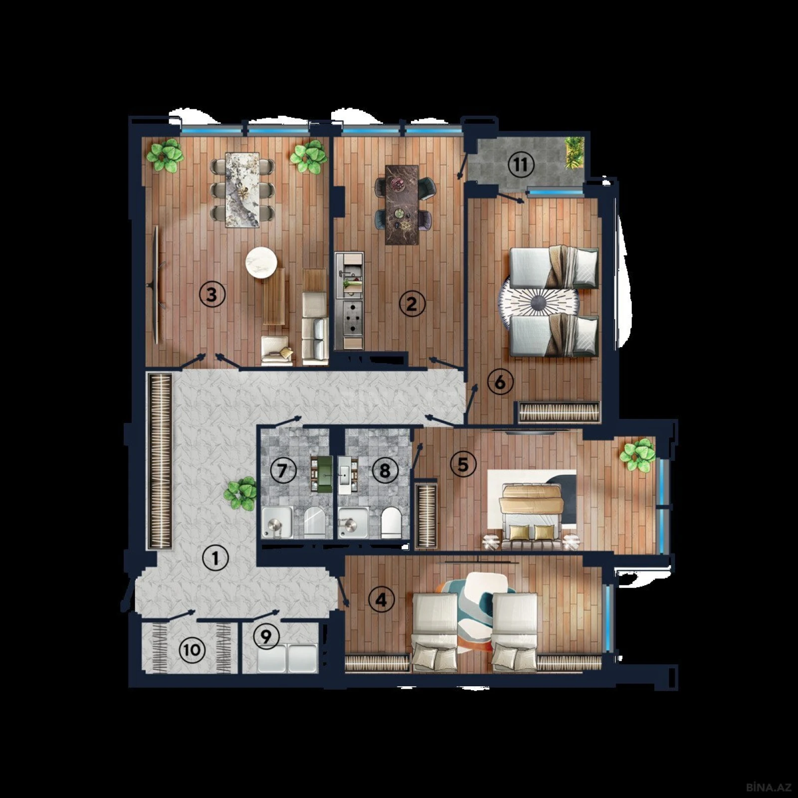 Satılır 4 otaqlı mənzil 172.8 m²