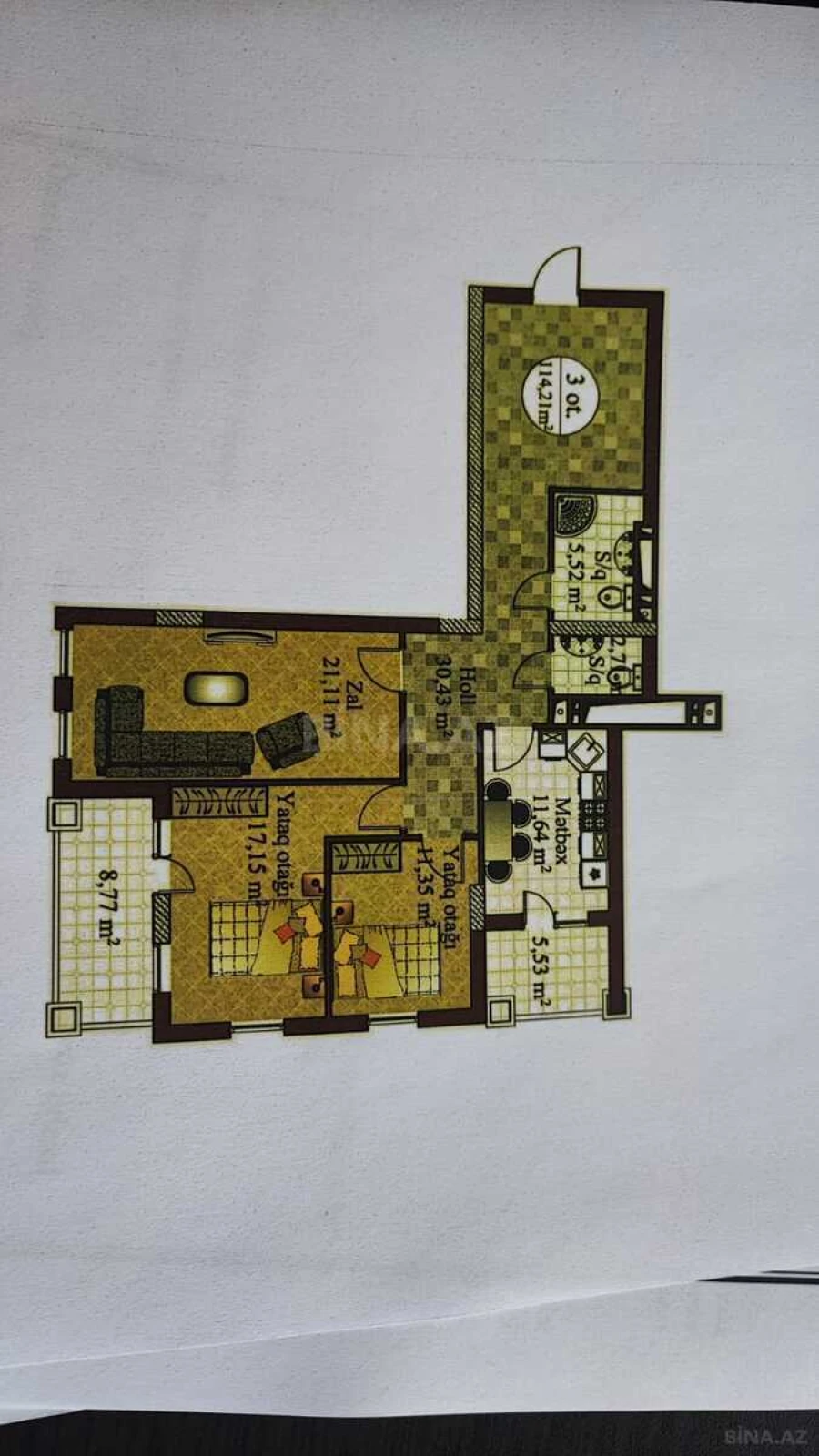 Satılır 3 otaqlı mənzil 114 m²