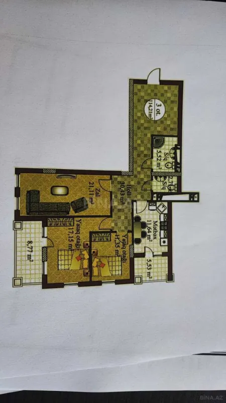 Satılır 3 otaqlı mənzil 114 m²