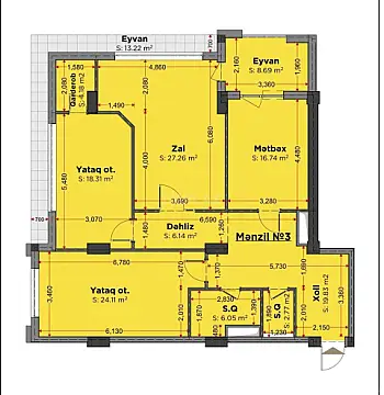 Satılır 3 otaqlı mənzil 147 m²