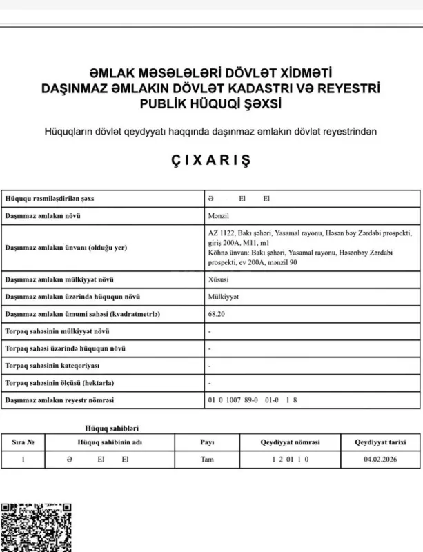 Satılır 3 otaqlı mənzil 70 m²