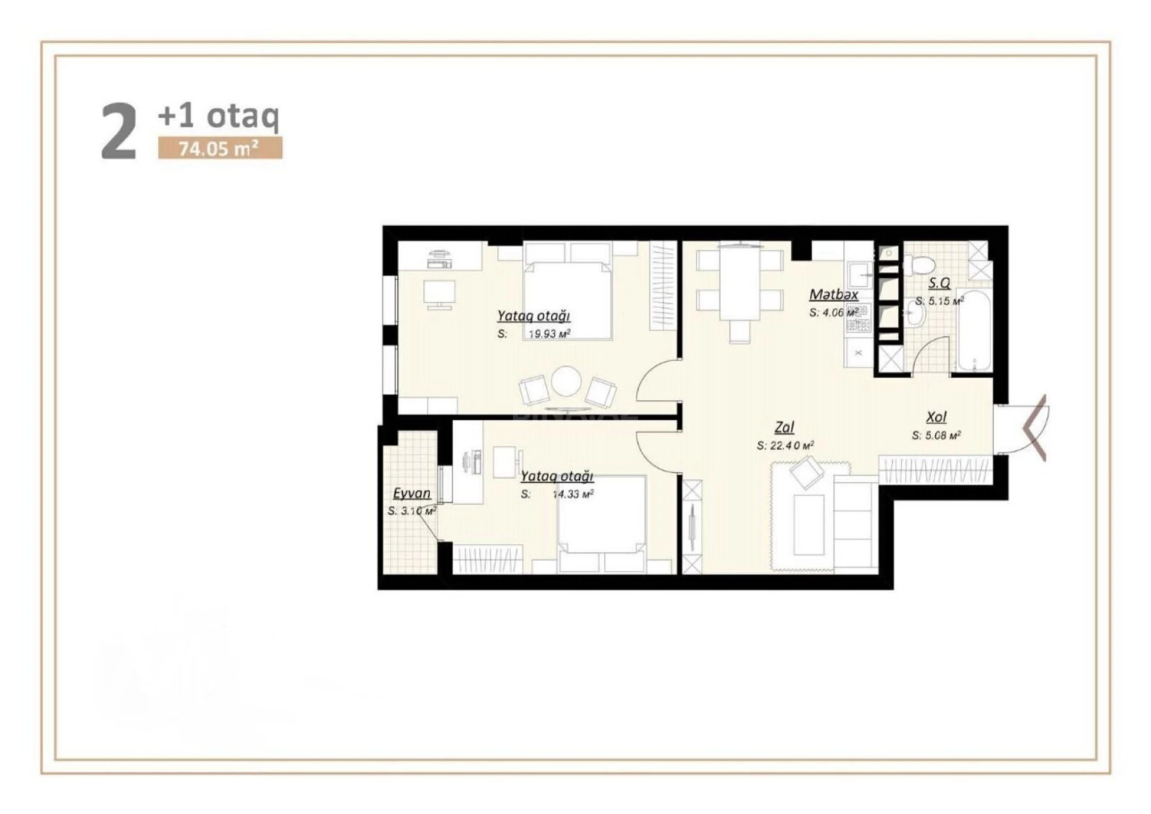Satılır 3 otaqlı mənzil 75 m²