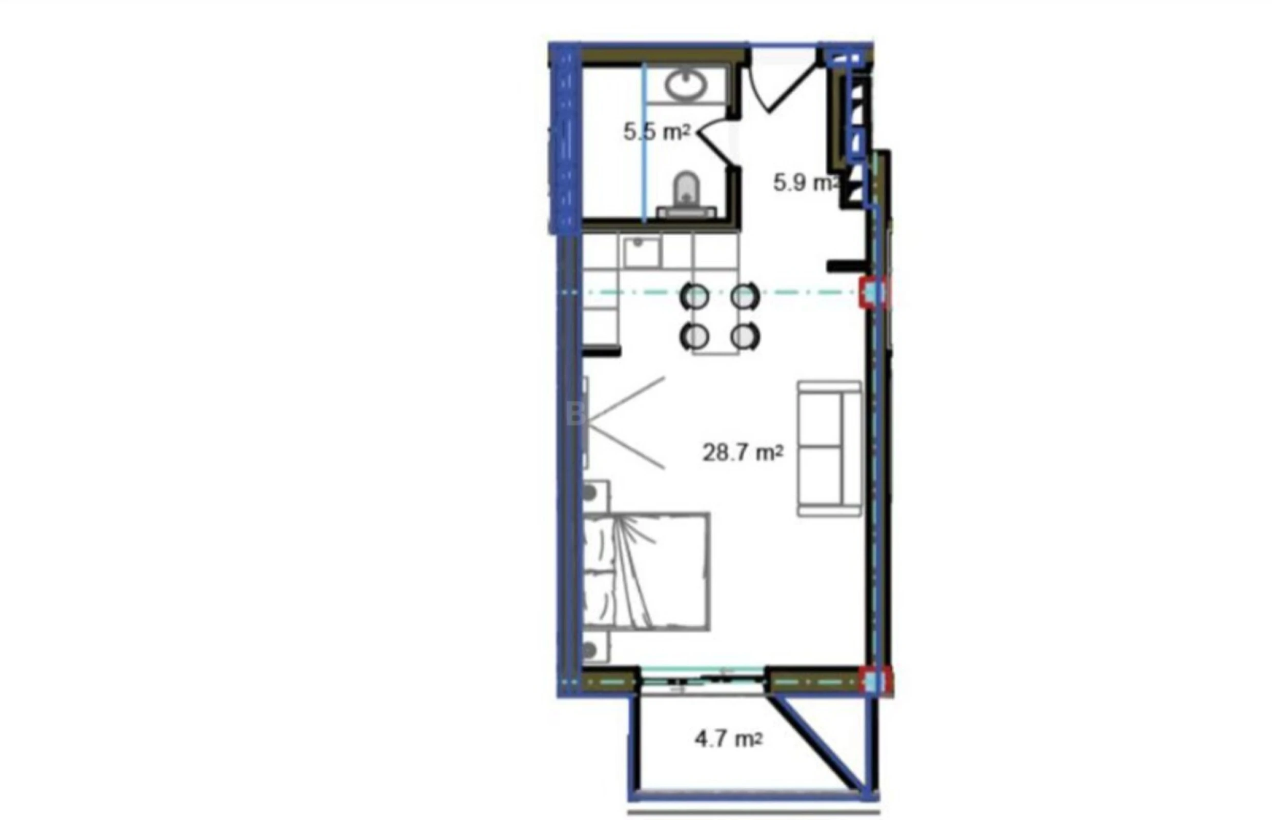 Satılır 1 otaqlı mənzil 54 m²