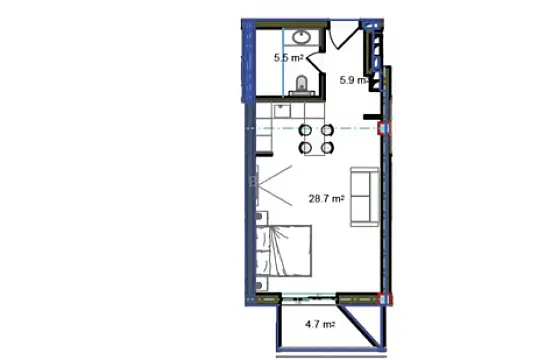 Satılır 1 otaqlı mənzil 54 m²